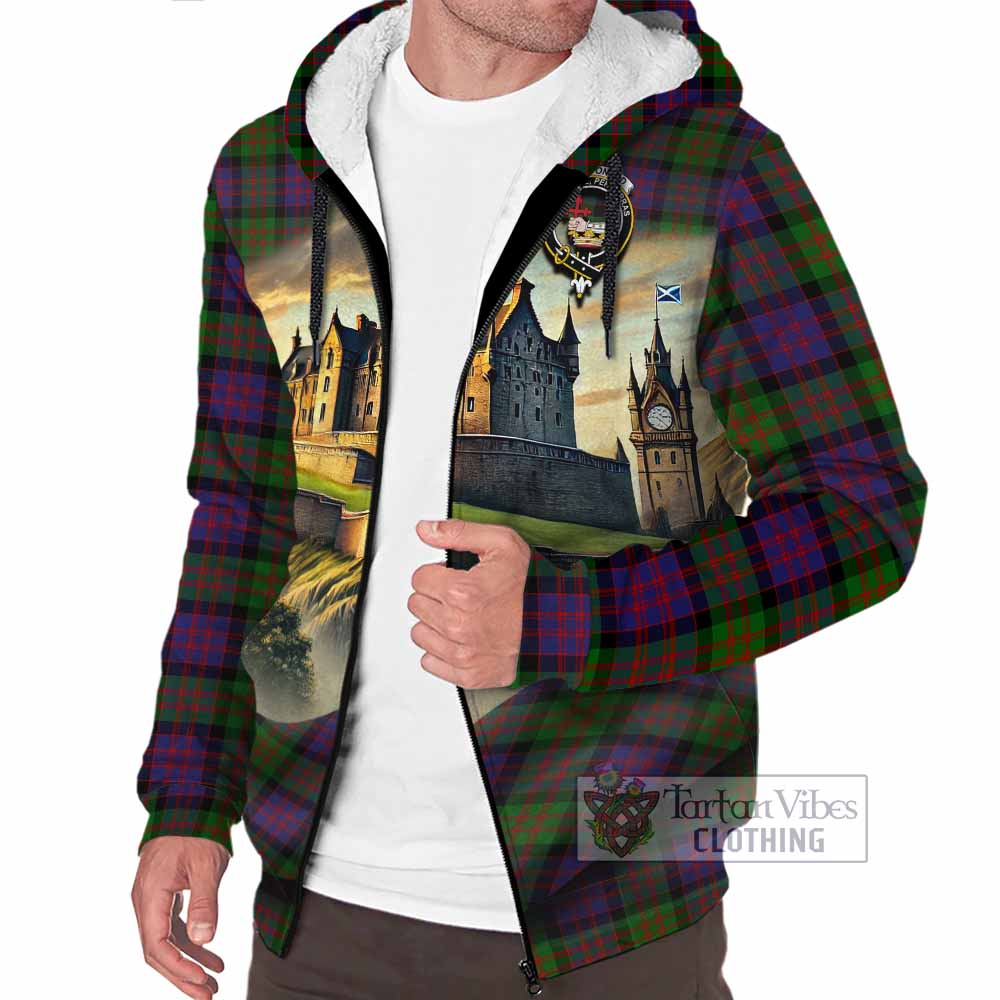 Tartan Vibes Clothing MacDonald (McDonald) Tartan Family Crest Sherpa Hoodie with Scottish Ancient Castle Style