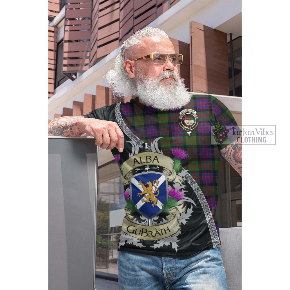 Tartan Vibes Clothing MacDonald (McDonald) Tartan Family Crest Cotton T-shirt Lion Rampant Royal Thistle Shield Celtic Inspired