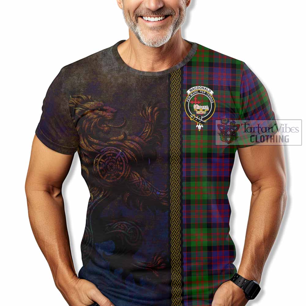 Tartan Vibes Clothing MacDonald (McDonald) Tartan Family Crest T-Shirt Alba Gu Brath Be Brave Lion Ancient Style