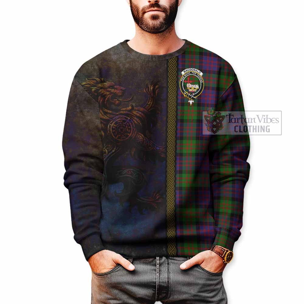 Tartan Vibes Clothing MacDonald (McDonald) Tartan Family Crest Sweatshirt Alba Gu Brath Be Brave Lion Ancient Style