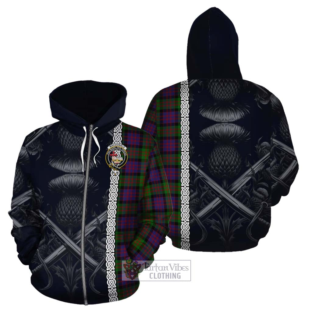 Tartan Vibes Clothing MacDonald (McDonald) Tartan Cotton Hoodie with Family Crest Cross Sword Thistle Celtic Vibes