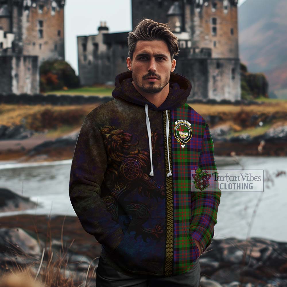 Tartan Vibes Clothing MacDonald (McDonald) Tartan Family Crest Cotton Hoodie Alba Gu Brath Be Brave Lion Ancient Style