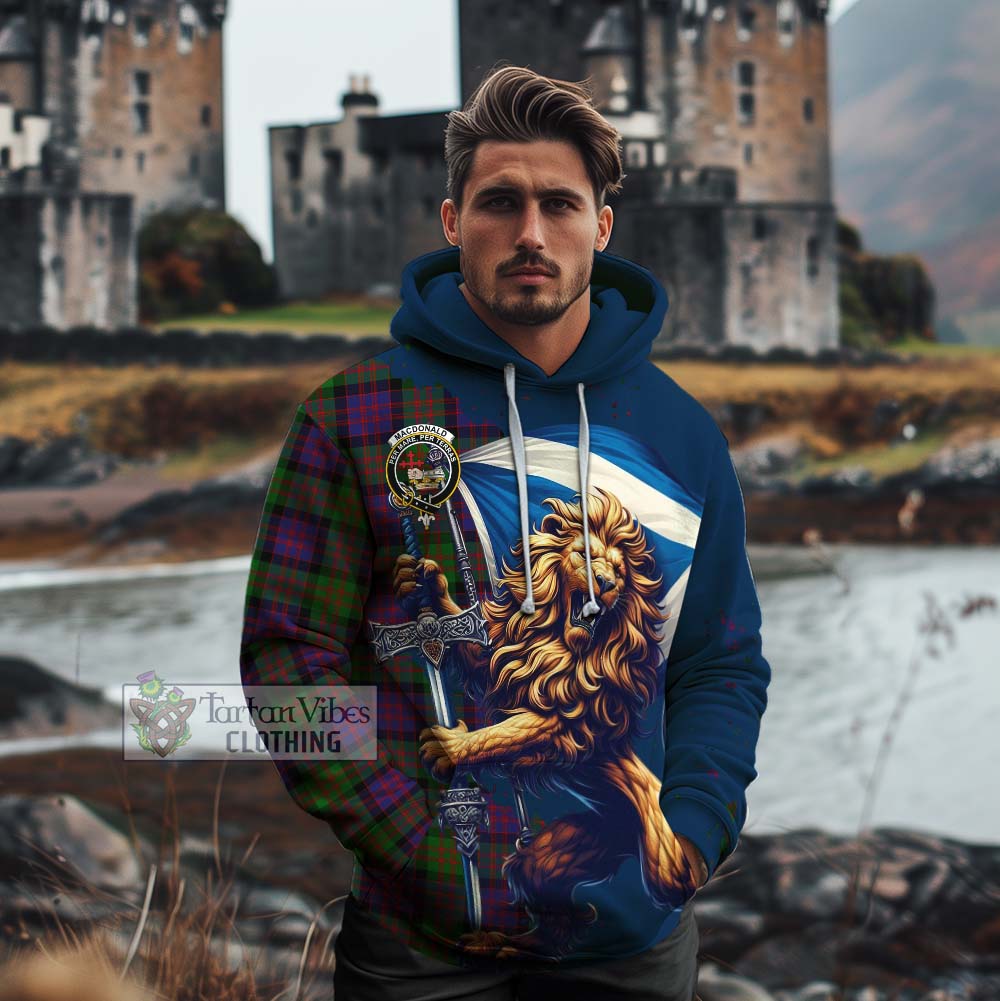 Tartan Vibes Clothing MacDonald (McDonald) Tartan Family Crest Cotton Hoodie with Scottish Majestic Lion