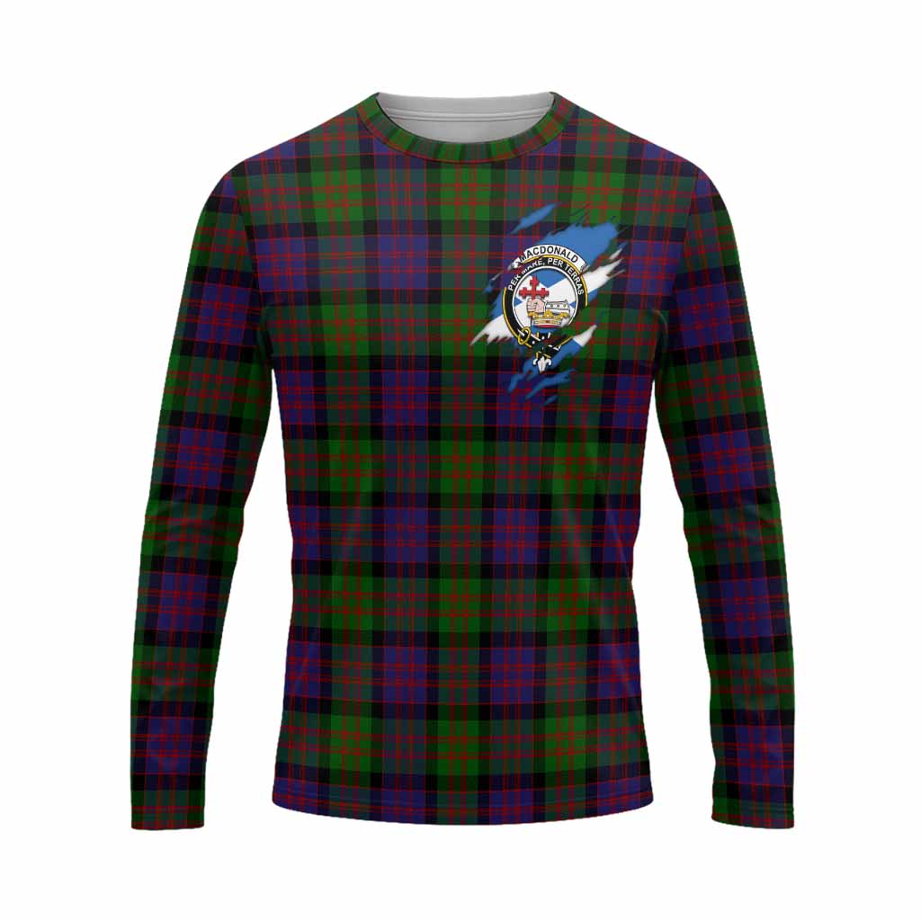 MacDonald (McDonald) Clan Crest In Me Tartan Long Sleeve T-Shirt Scotland Flag Style