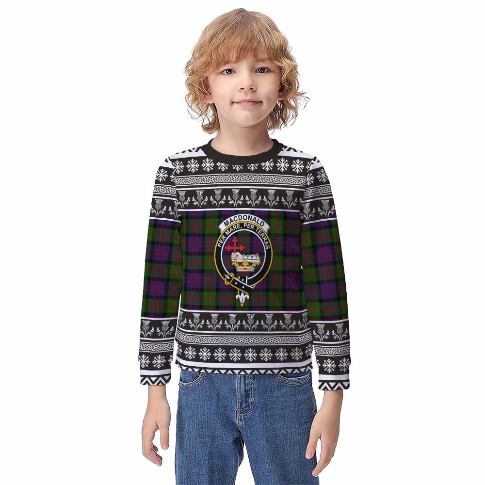 MacDonald (McDonald) Clan Tartan Christmas Kid Ugly Sweatshirt with Family Crest - Tartan Vibes Clothing