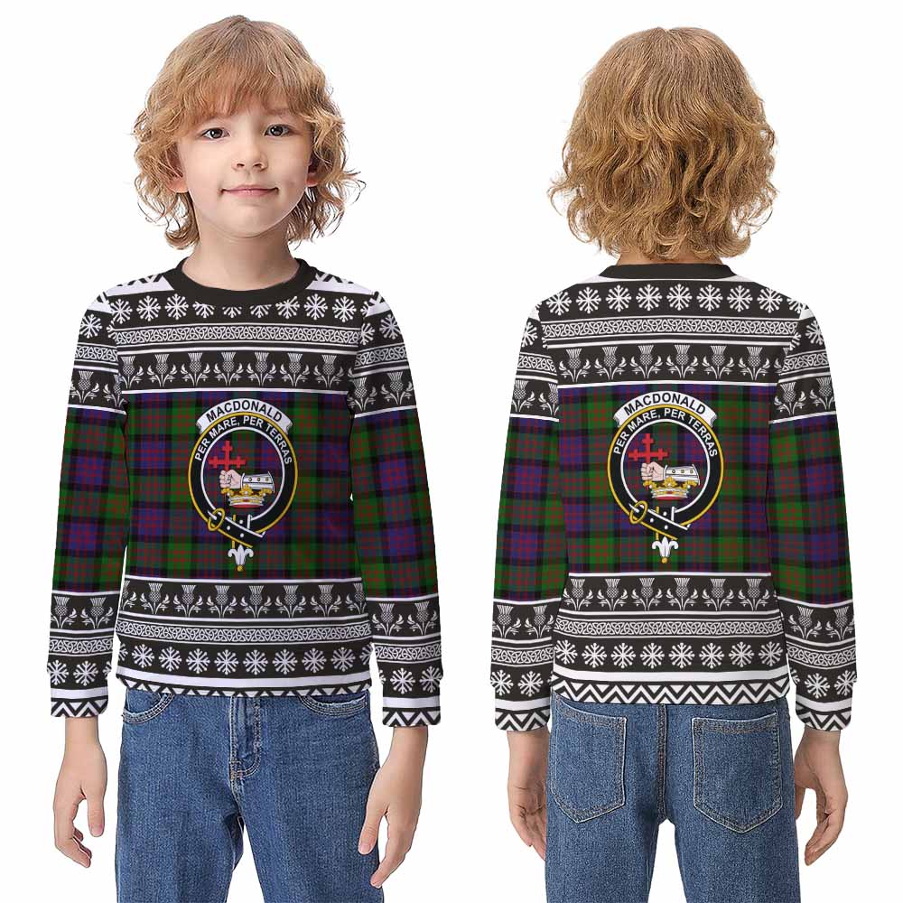 MacDonald (McDonald) Clan Tartan Christmas Kid Ugly Sweatshirt with Family Crest - Tartan Vibes Clothing