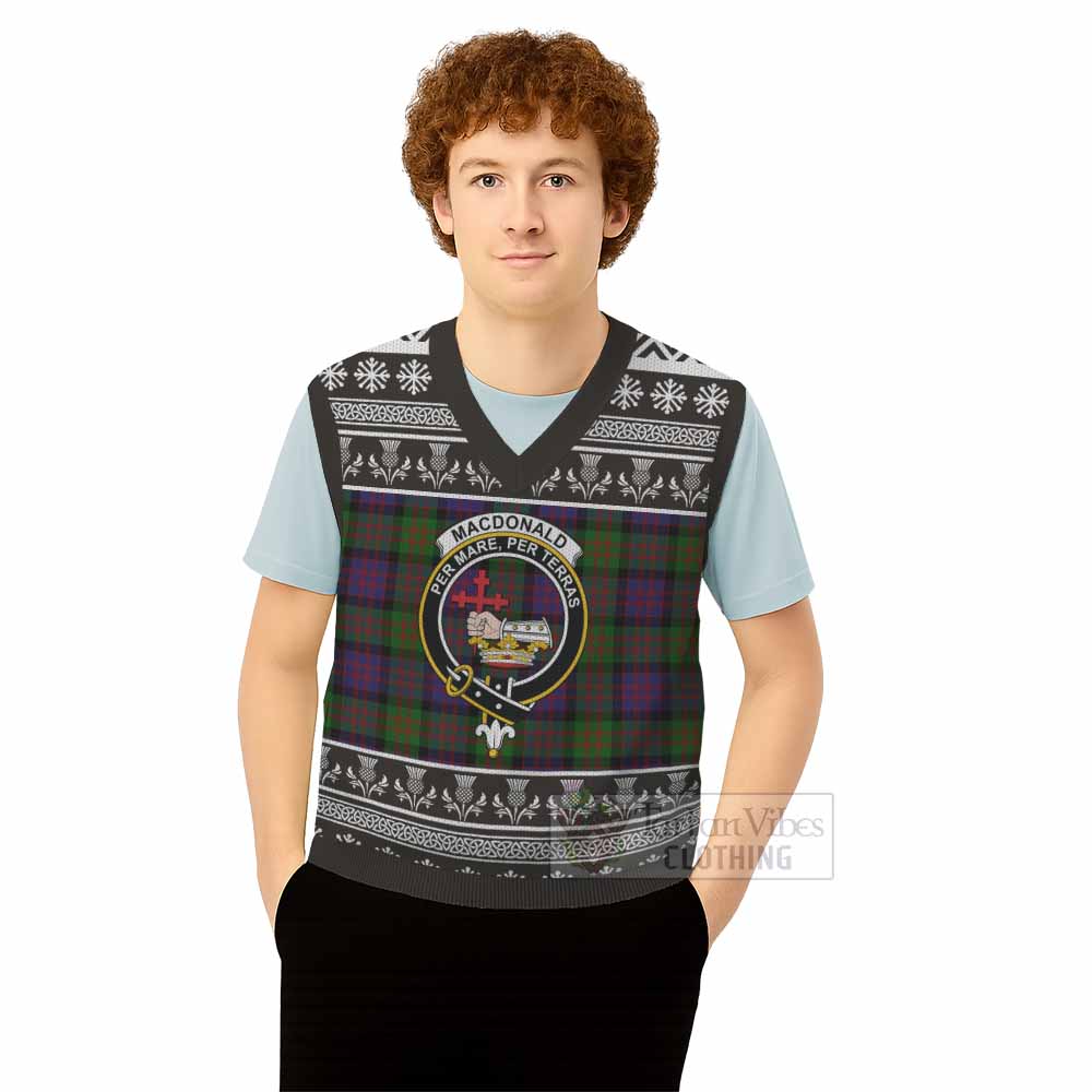 MacDonald (McDonald) Clan Tartan Christmas Knitted V-Neck Vest with Family Crest - Tartan Vibes Clothing