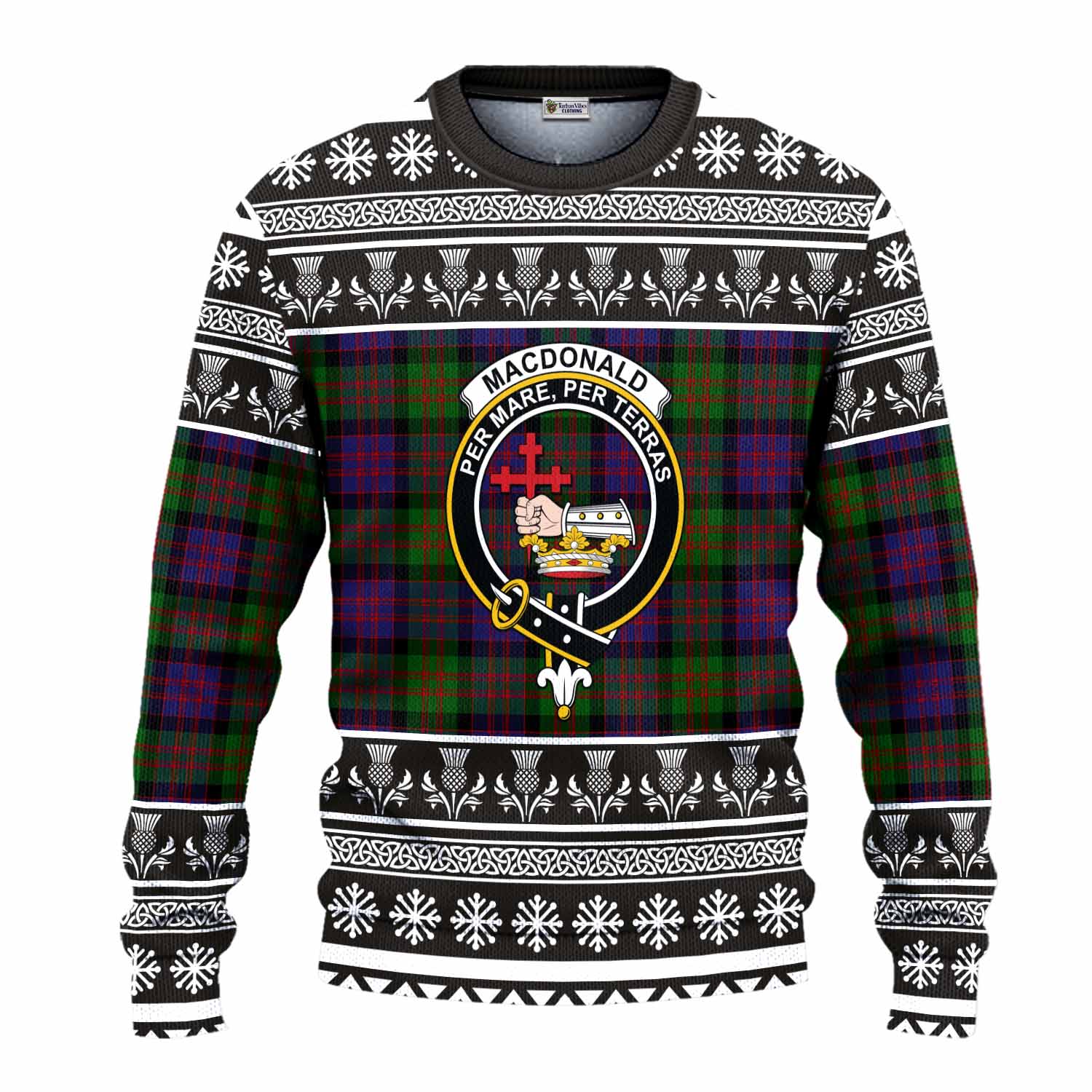 MacDonald (McDonald) Clan Tartan Christmas Ugly Sweater with Family Crest - Tartan Vibes Clothing