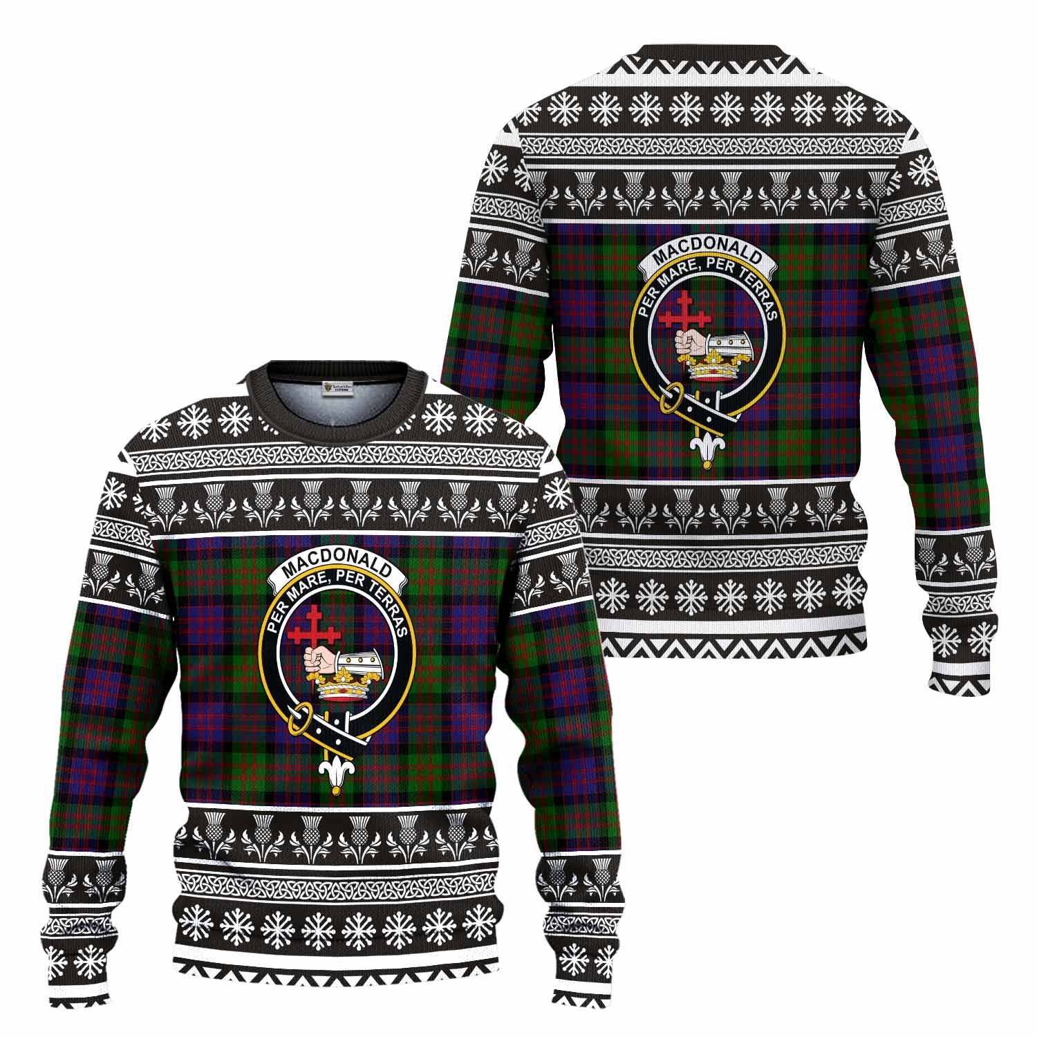 MacDonald (McDonald) Clan Tartan Christmas Ugly Sweater with Family Crest - Tartan Vibes Clothing