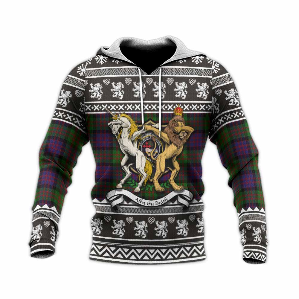 MacDonald (McDonald) Clan Tartan Crest Christmas Knitted Hoodie Coat of Arms Funny Style - Tartan Vibes Clothing