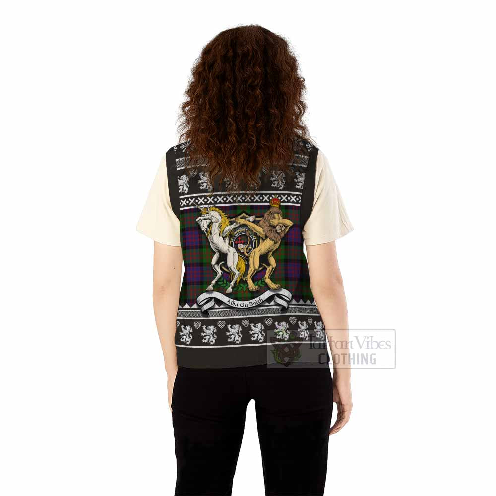 MacDonald (McDonald) Clan Tartan Crest Christmas Knitted V-Neck Vest Coat of Arms Funny Style - Tartan Vibes Clothing