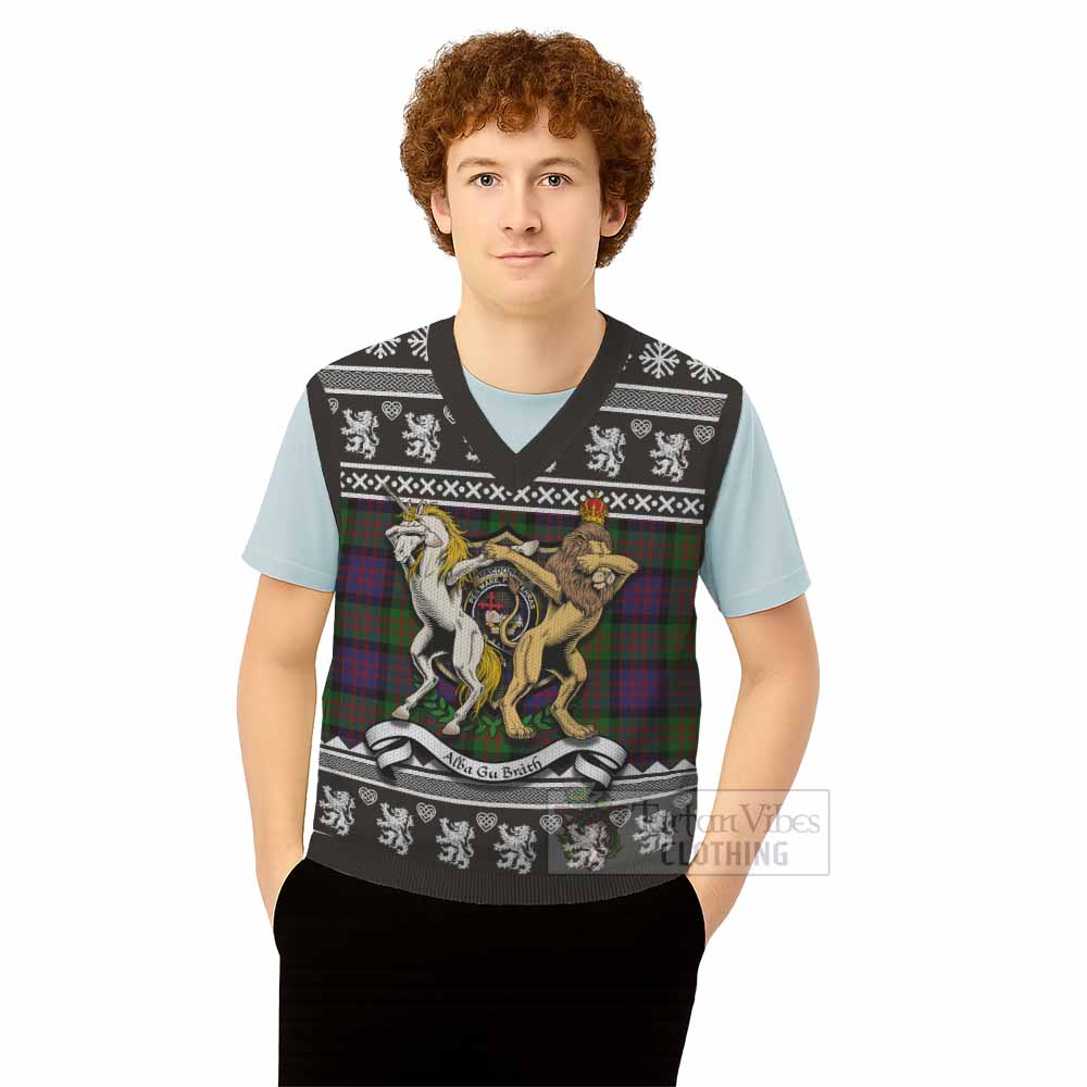 MacDonald (McDonald) Clan Tartan Crest Christmas Knitted V-Neck Vest Coat of Arms Funny Style - Tartan Vibes Clothing