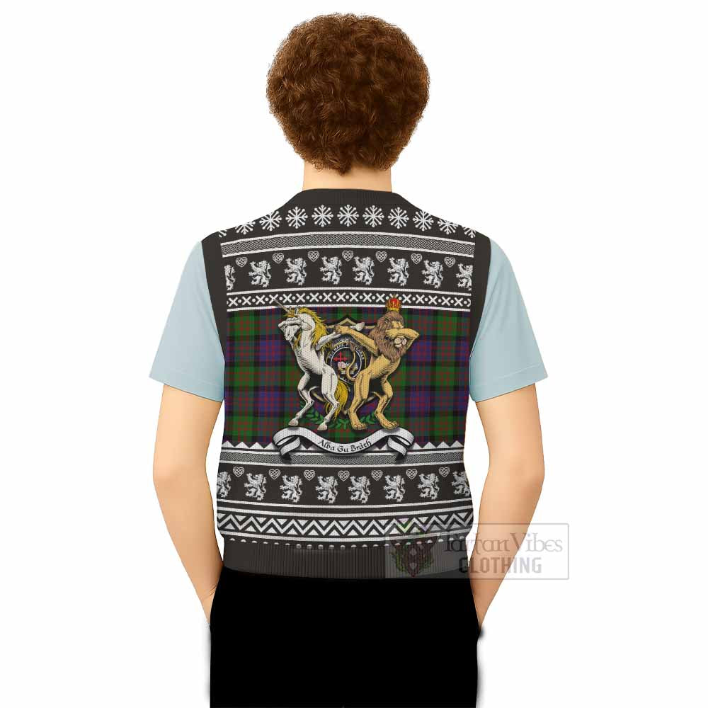 MacDonald (McDonald) Clan Tartan Crest Christmas Knitted V-Neck Vest Coat of Arms Funny Style - Tartan Vibes Clothing