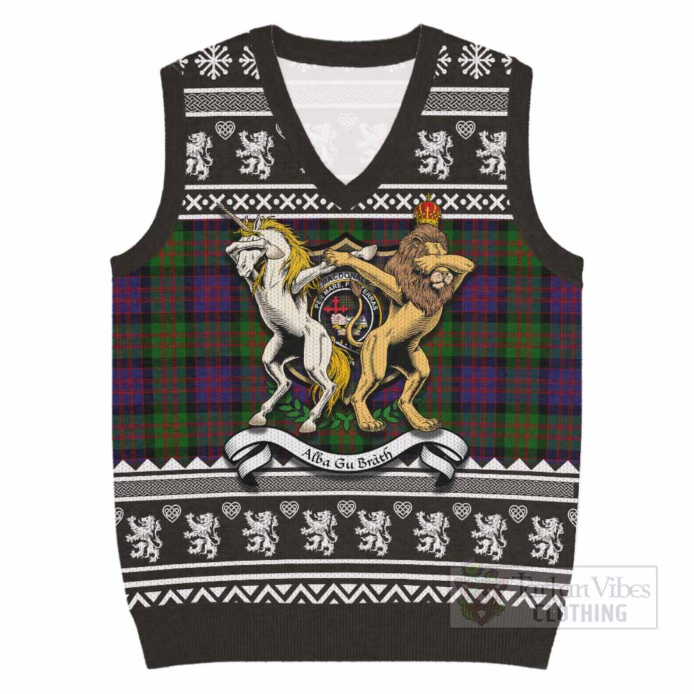 MacDonald (McDonald) Clan Tartan Crest Christmas Knitted V-Neck Vest Coat of Arms Funny Style - Tartan Vibes Clothing