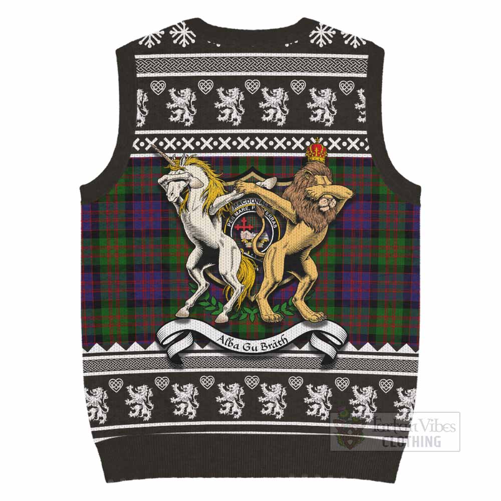 MacDonald (McDonald) Clan Tartan Crest Christmas Knitted V-Neck Vest Coat of Arms Funny Style - Tartan Vibes Clothing