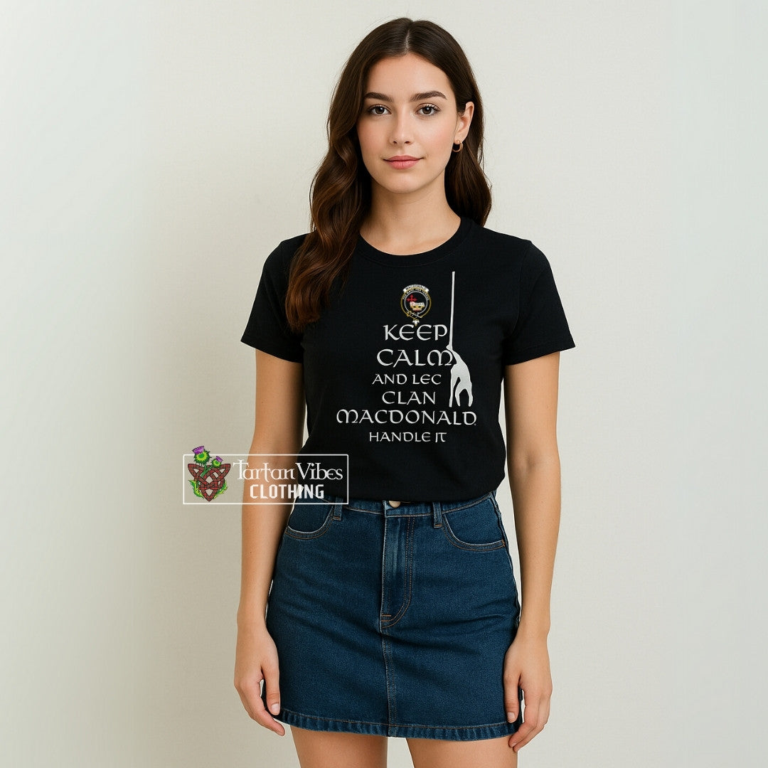 MacDonald (McDonald) Clan Women's T-Shirt: Keep Calm and Let the Clan Handle It Caber Toss Highland Games Style