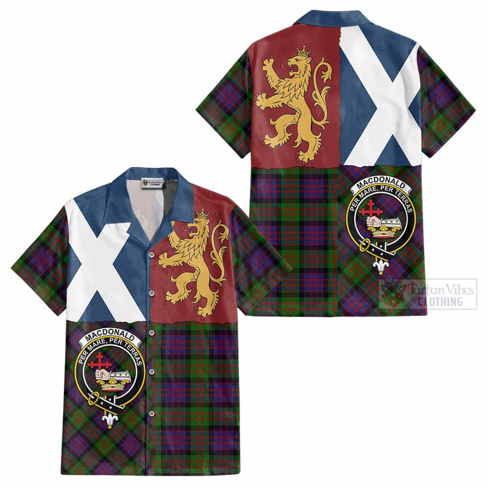 MacDonald (McDonald) Crest Tartan Cotton Hawaiian Shirt with Lion Rampant Saltire Style - Tartan Vibes Clothing