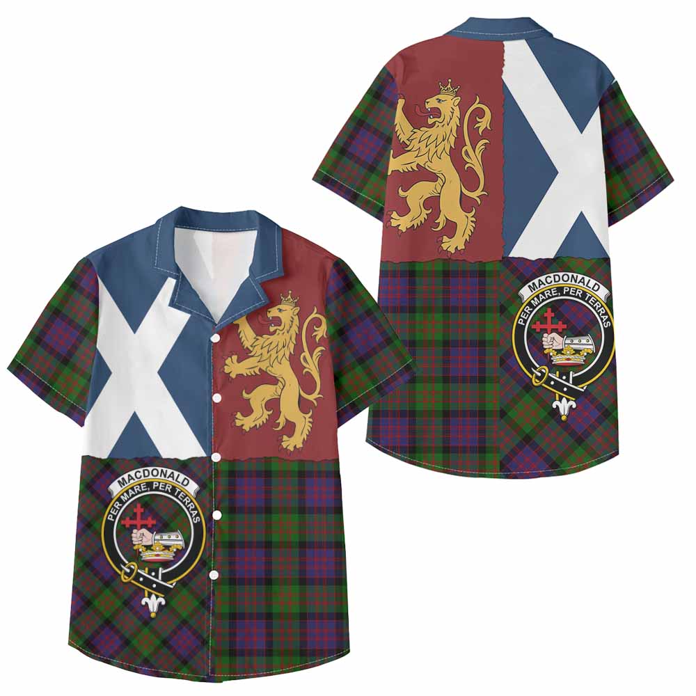 MacDonald (McDonald) Crest Tartan Kid Hawaiian Shirt with Lion Rampant Saltire Style - Tartan Vibes Clothing