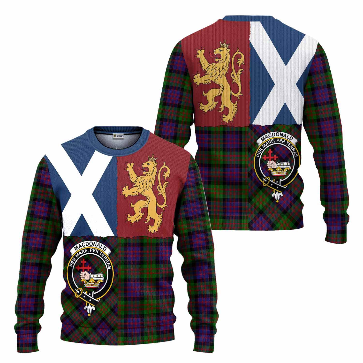 MacDonald (McDonald) Crest Tartan Knitted Sweater with Lion Rampant Saltire Style