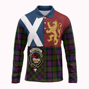 MacDonald (McDonald) Crest Tartan Long Sleeve Polo Shirt with Lion Rampant Saltire Style