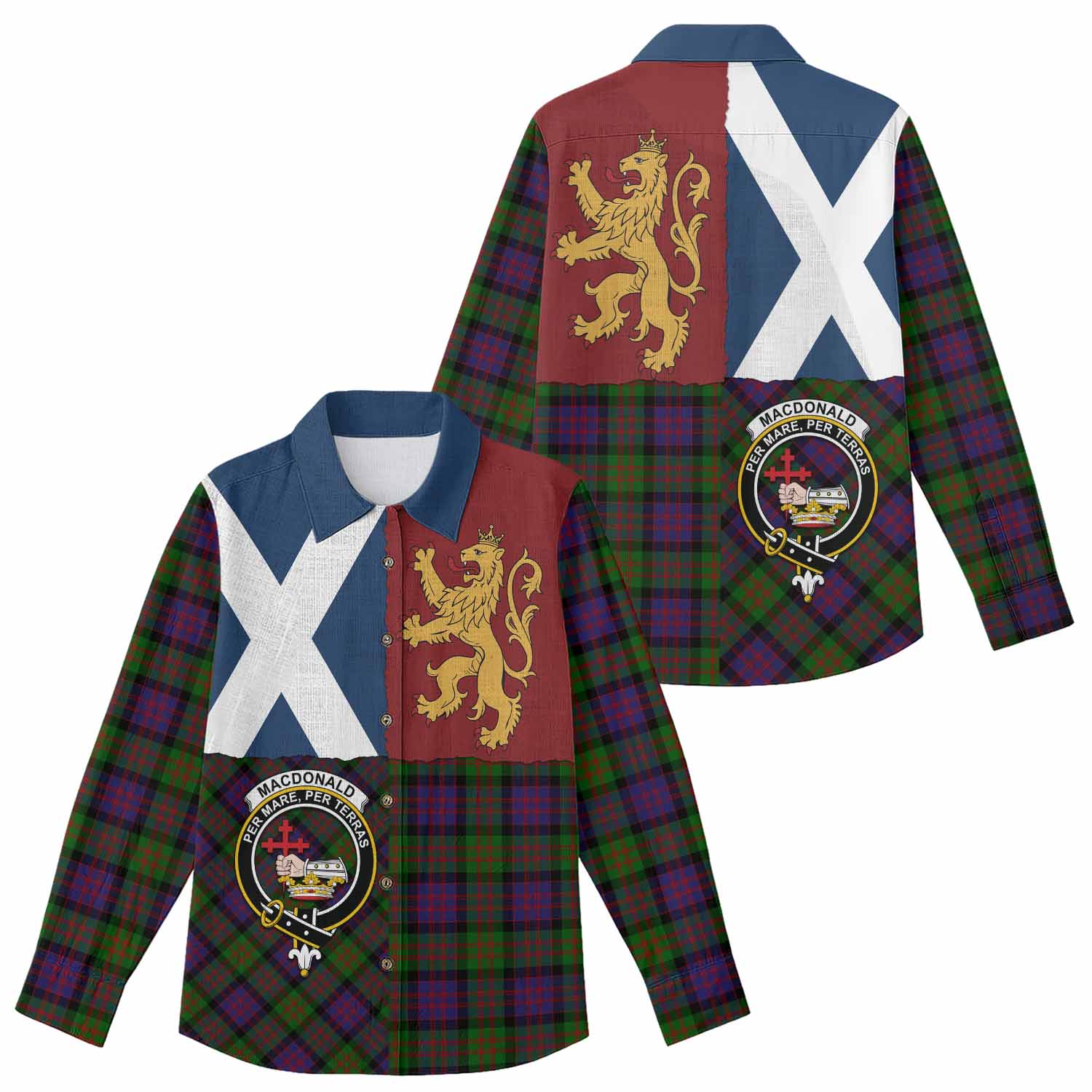 MacDonald (McDonald) Crest Tartan Women Casual Shirt with Lion Rampant Saltire Style