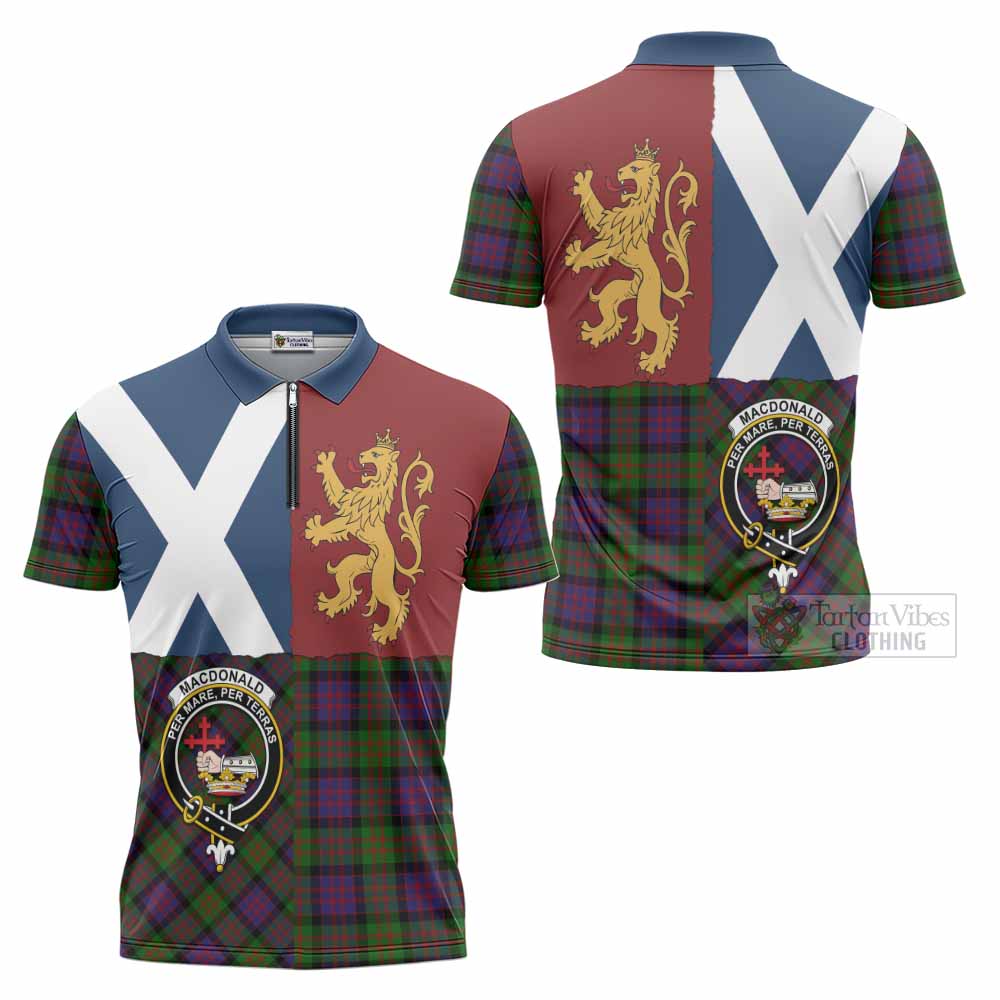 MacDonald (McDonald) Crest Tartan Zipper Polo Shirt with Lion Rampant Saltire Style