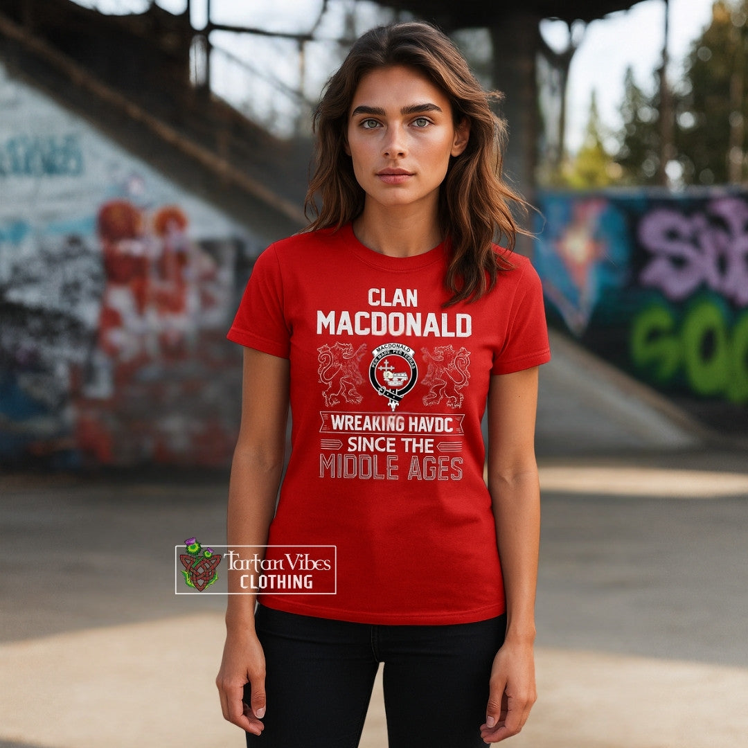 MacDonald (McDonald) Family Crest 2D Cotton Women's T-Shirt Wreaking Havoc Style