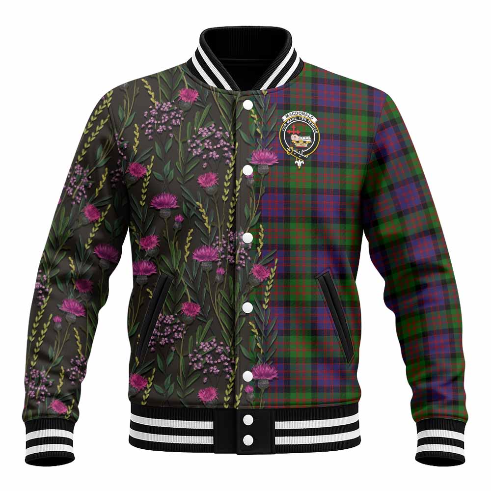 MacDonald (McDonald) Family Crest Tartan Baseball Jacket Scottish Thistle Flower Pattern Half Style - Tartan Vibes Clothing