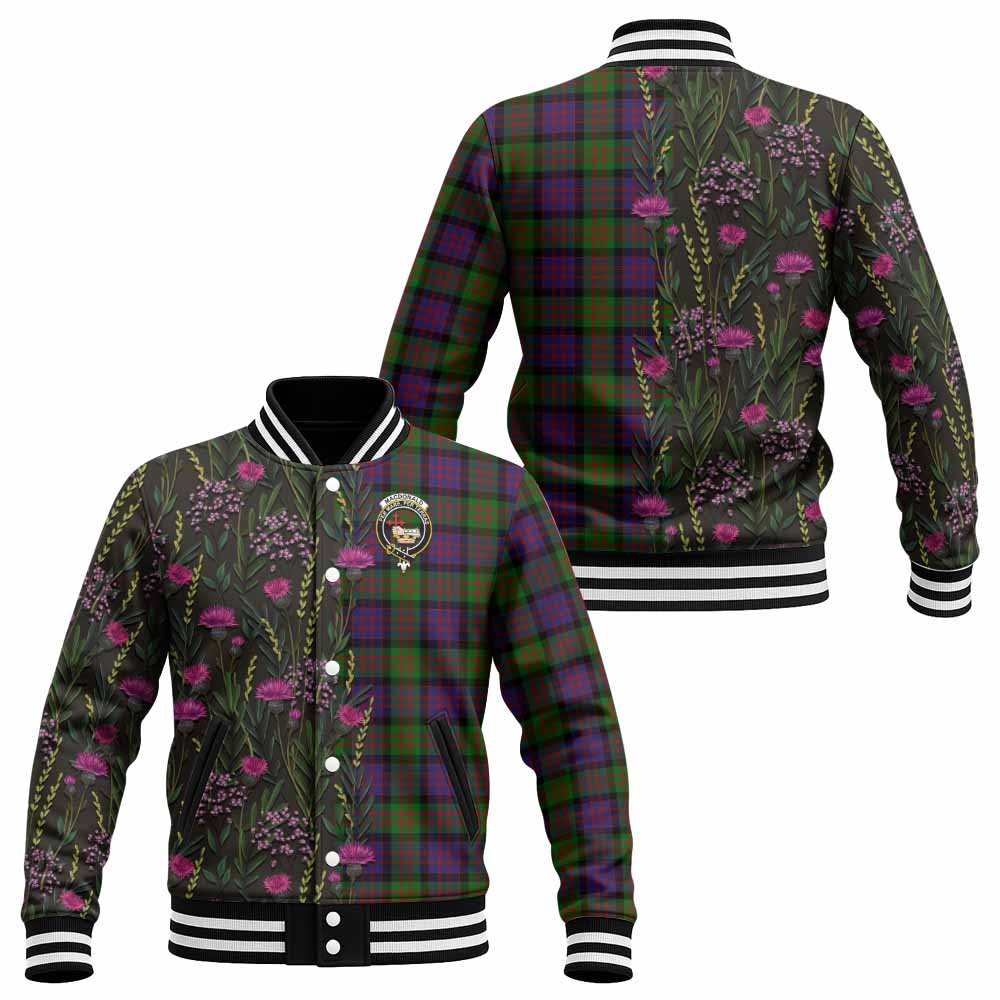 MacDonald (McDonald) Family Crest Tartan Baseball Jacket Scottish Thistle Flower Pattern Half Style - Tartan Vibes Clothing
