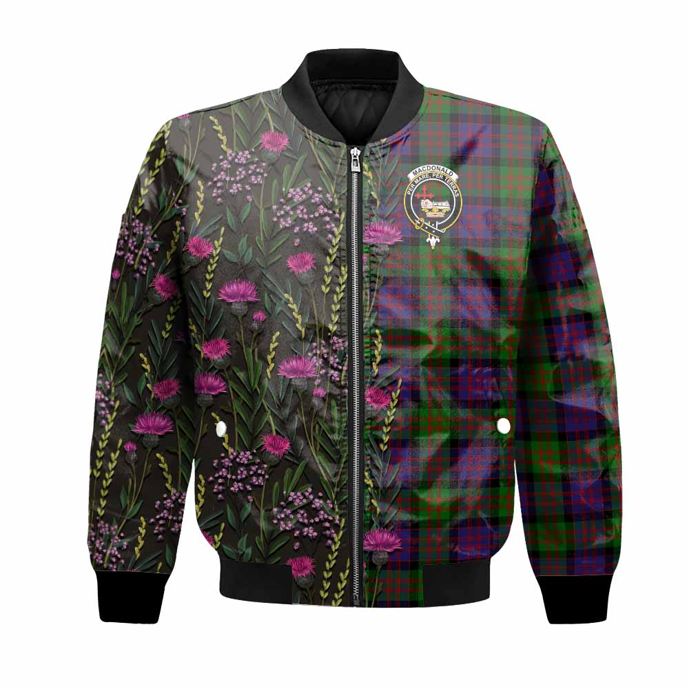 MacDonald (McDonald) Family Crest Tartan Bomber Jacket Scottish Thistle Flower Pattern Half Style - Tartan Vibes Clothing