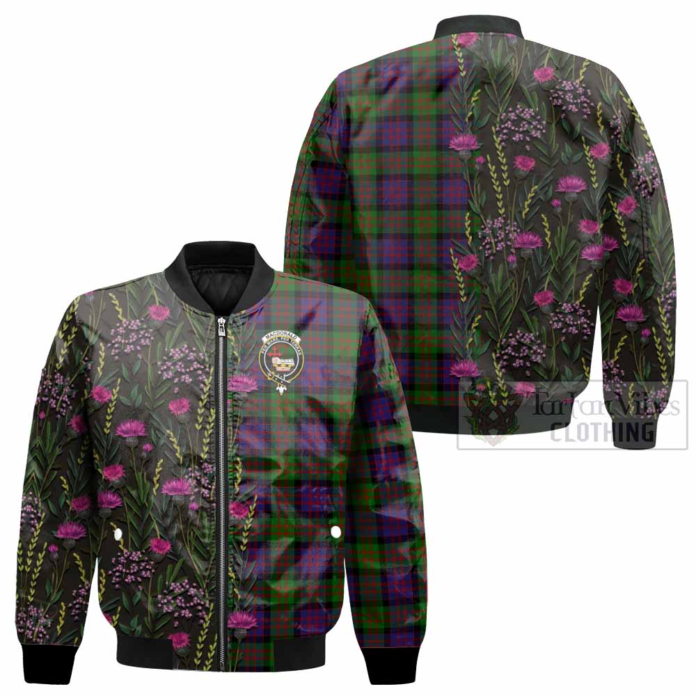 MacDonald (McDonald) Family Crest Tartan Bomber Jacket Scottish Thistle Flower Pattern Half Style - Tartan Vibes Clothing
