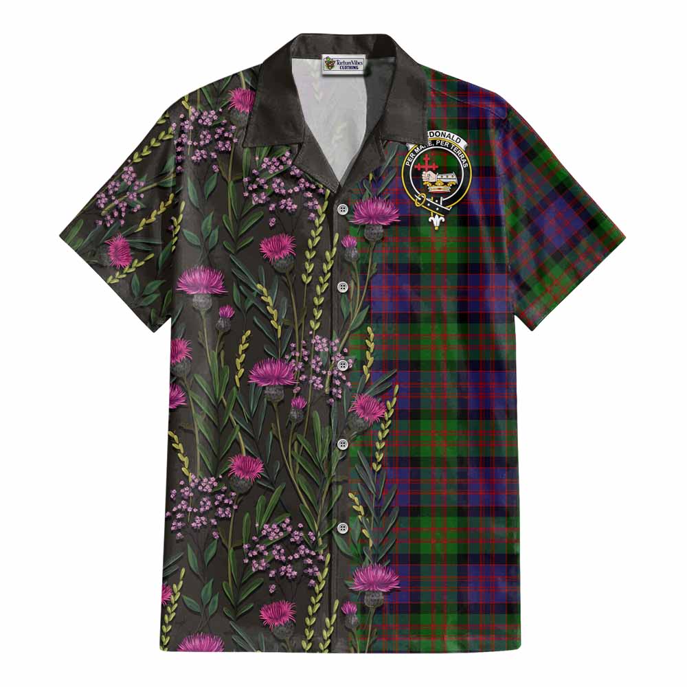MacDonald (McDonald) Family Crest Tartan Cotton Hawaiian Shirt Scottish Thistle Flower Pattern Half Style - Tartan Vibes Clothing