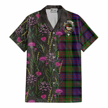 MacDonald (McDonald) Family Crest Tartan Cotton Hawaiian Shirt Scottish Thistle Flower Pattern Half Style - Tartan Vibes Clothing