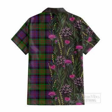 MacDonald (McDonald) Family Crest Tartan Cotton Hawaiian Shirt Scottish Thistle Flower Pattern Half Style - Tartan Vibes Clothing
