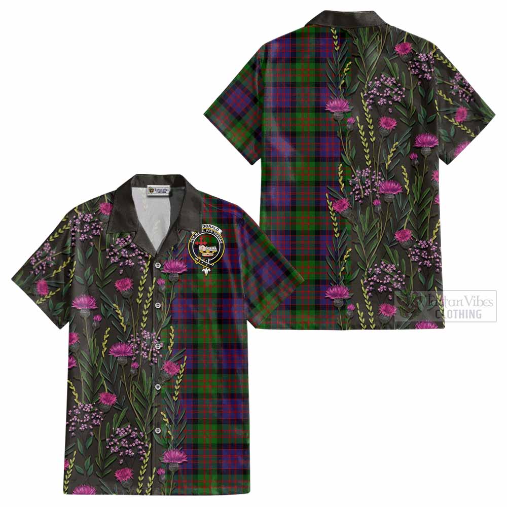 MacDonald (McDonald) Family Crest Tartan Cotton Hawaiian Shirt Scottish Thistle Flower Pattern Half Style - Tartan Vibes Clothing