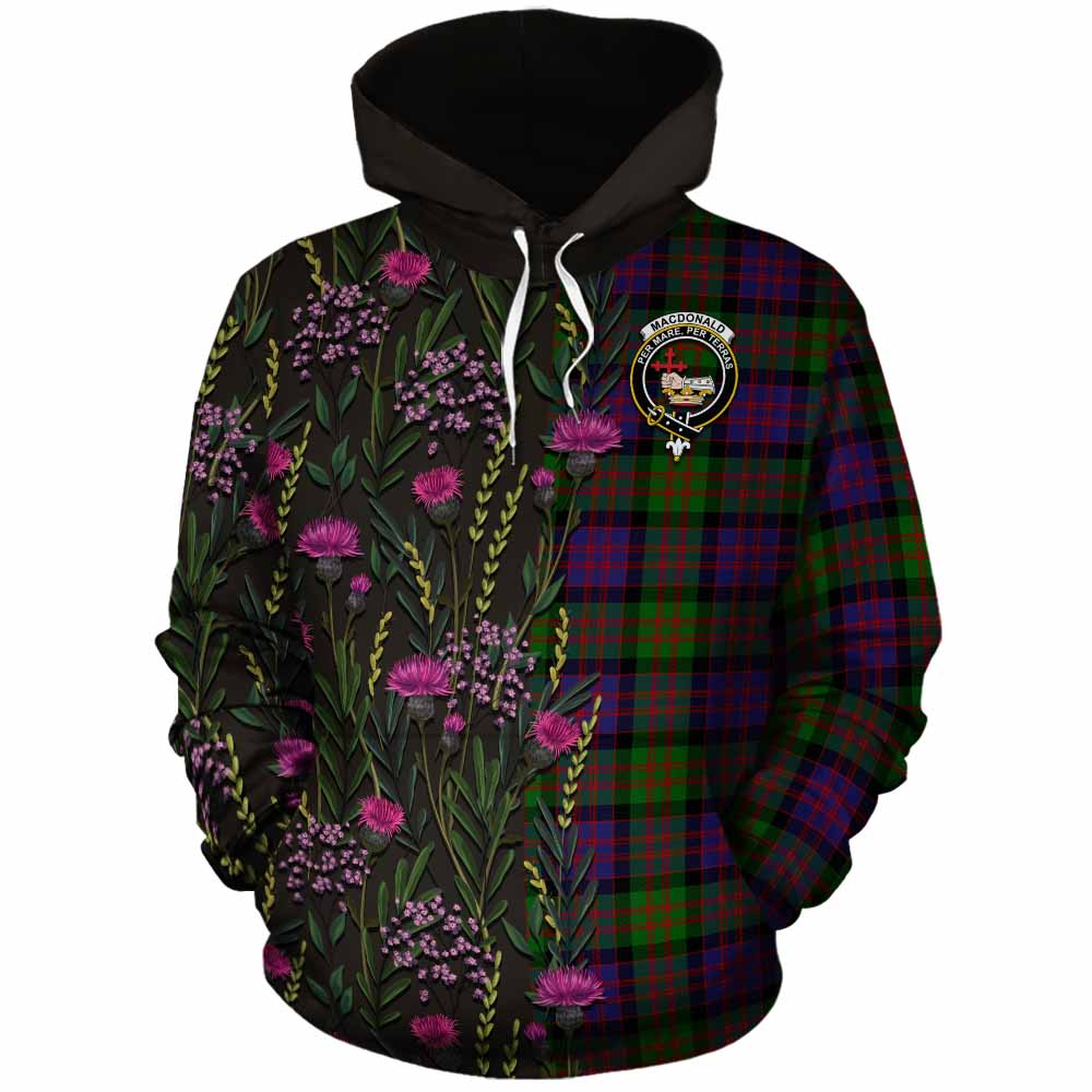 MacDonald (McDonald) Family Crest Tartan Cotton Hoodie Scottish Thistle Flower Pattern Half Style - Tartan Vibes Clothing