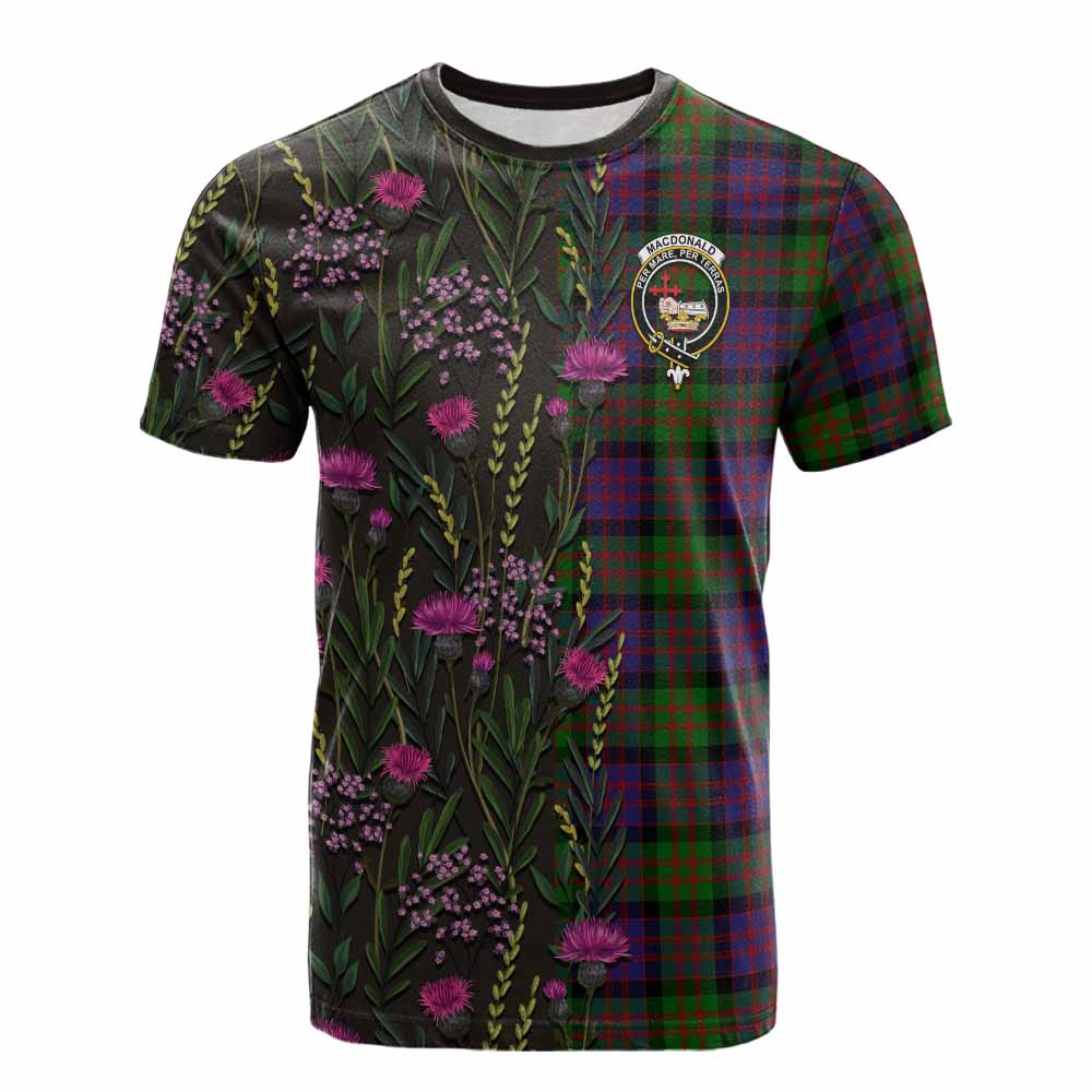 MacDonald (McDonald) Family Crest Tartan Cotton T-shirt Scottish Thistle Flower Pattern Half Style - Tartan Vibes Clothing