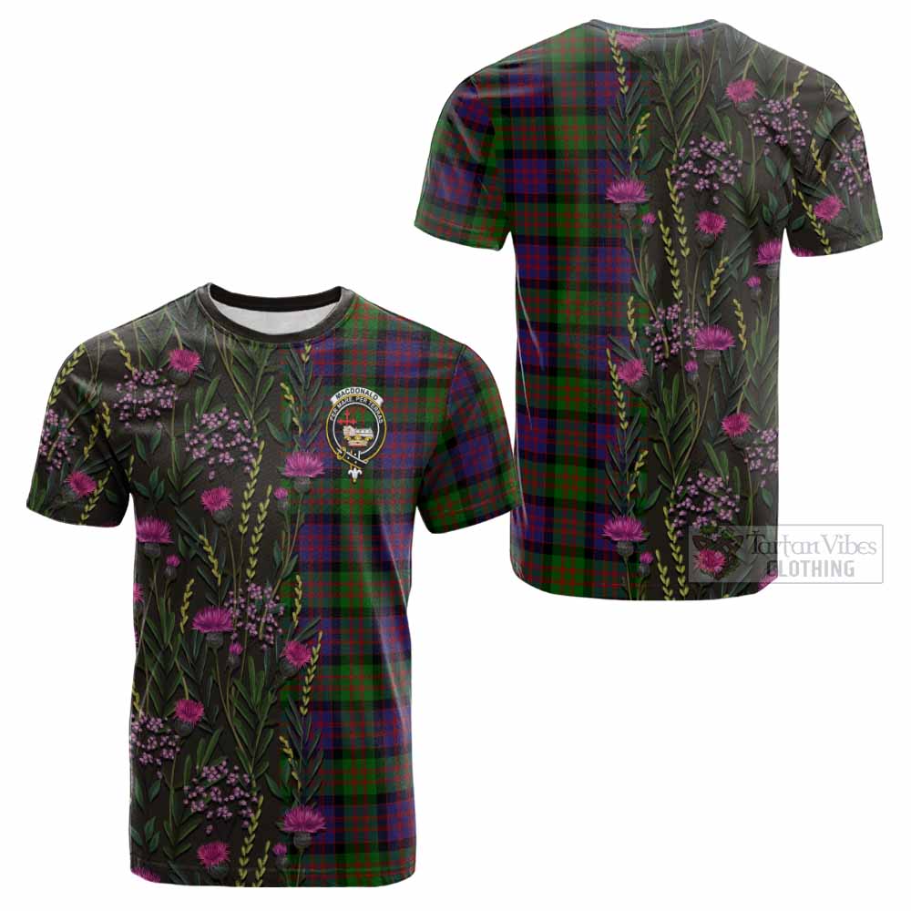 MacDonald (McDonald) Family Crest Tartan Cotton T-shirt Scottish Thistle Flower Pattern Half Style - Tartan Vibes Clothing