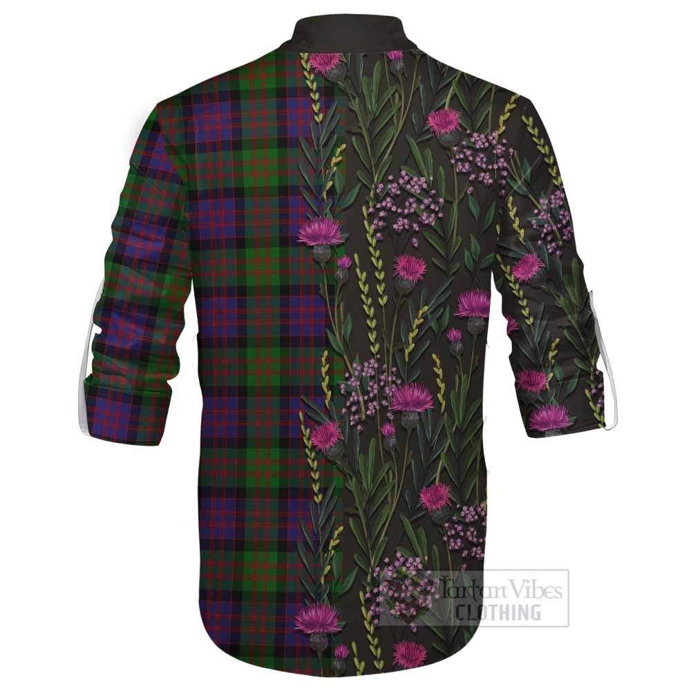 MacDonald (McDonald) Family Crest Tartan Ghillie Shirt Scottish Thistle Flower Pattern Half Style - Tartan Vibes Clothing