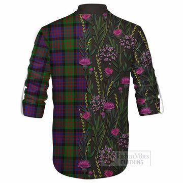 MacDonald (McDonald) Family Crest Tartan Ghillie Shirt Scottish Thistle Flower Pattern Half Style