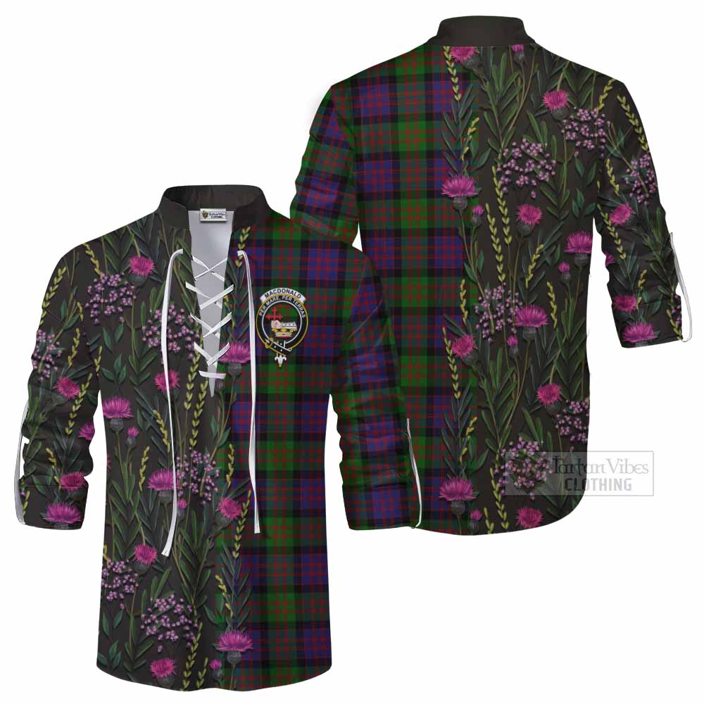 MacDonald (McDonald) Family Crest Tartan Ghillie Shirt Scottish Thistle Flower Pattern Half Style - Tartan Vibes Clothing