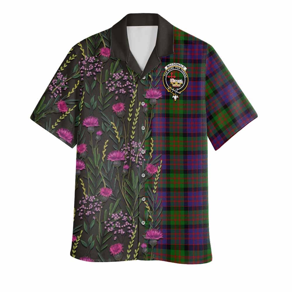 MacDonald (McDonald) Family Crest Tartan Hawaiian Shirt Scottish Thistle Flower Pattern Half Style - Tartan Vibes Clothing