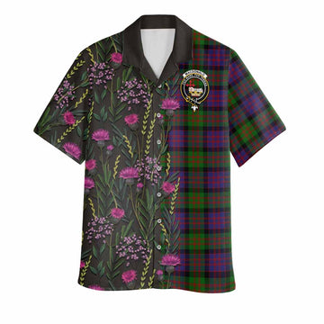 MacDonald (McDonald) Family Crest Tartan Hawaiian Shirt Scottish Thistle Flower Pattern Half Style - Tartan Vibes Clothing