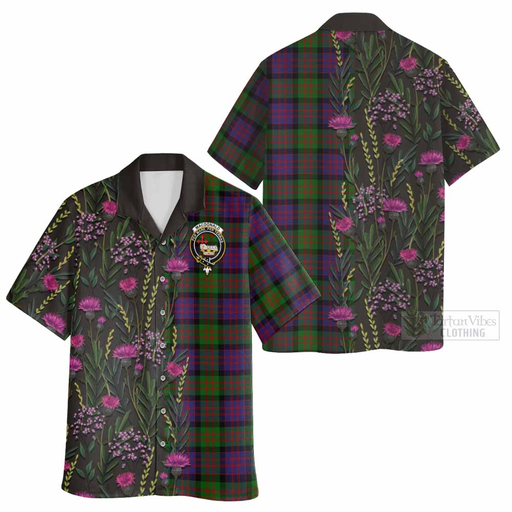 MacDonald (McDonald) Family Crest Tartan Hawaiian Shirt Scottish Thistle Flower Pattern Half Style - Tartan Vibes Clothing