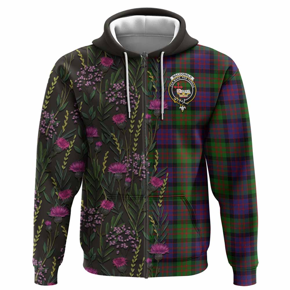 MacDonald (McDonald) Family Crest Tartan Hoodie Scottish Thistle Flower Pattern Half Style - Tartan Vibes Clothing