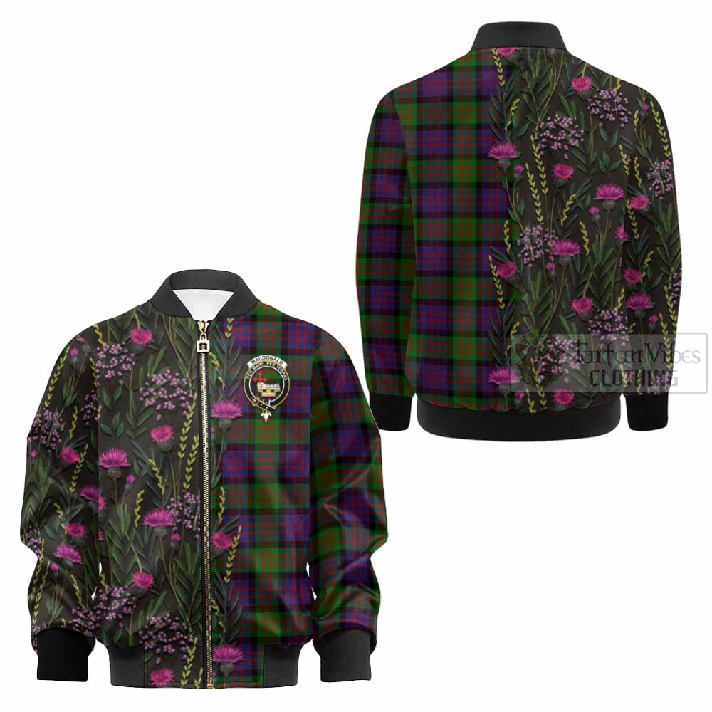 MacDonald (McDonald) Family Crest Tartan Kid Bomber Jacket Scottish Thistle Flower Pattern Half Style - Tartan Vibes Clothing
