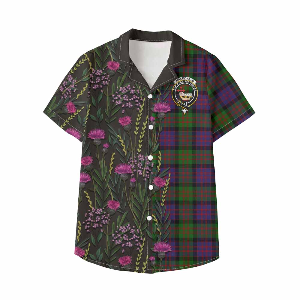 MacDonald (McDonald) Family Crest Tartan Kid Hawaiian Shirt Scottish Thistle Flower Pattern Half Style - Tartan Vibes Clothing