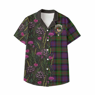 MacDonald (McDonald) Family Crest Tartan Kid Hawaiian Shirt Scottish Thistle Flower Pattern Half Style - Tartan Vibes Clothing