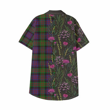 MacDonald (McDonald) Family Crest Tartan Kid Hawaiian Shirt Scottish Thistle Flower Pattern Half Style - Tartan Vibes Clothing