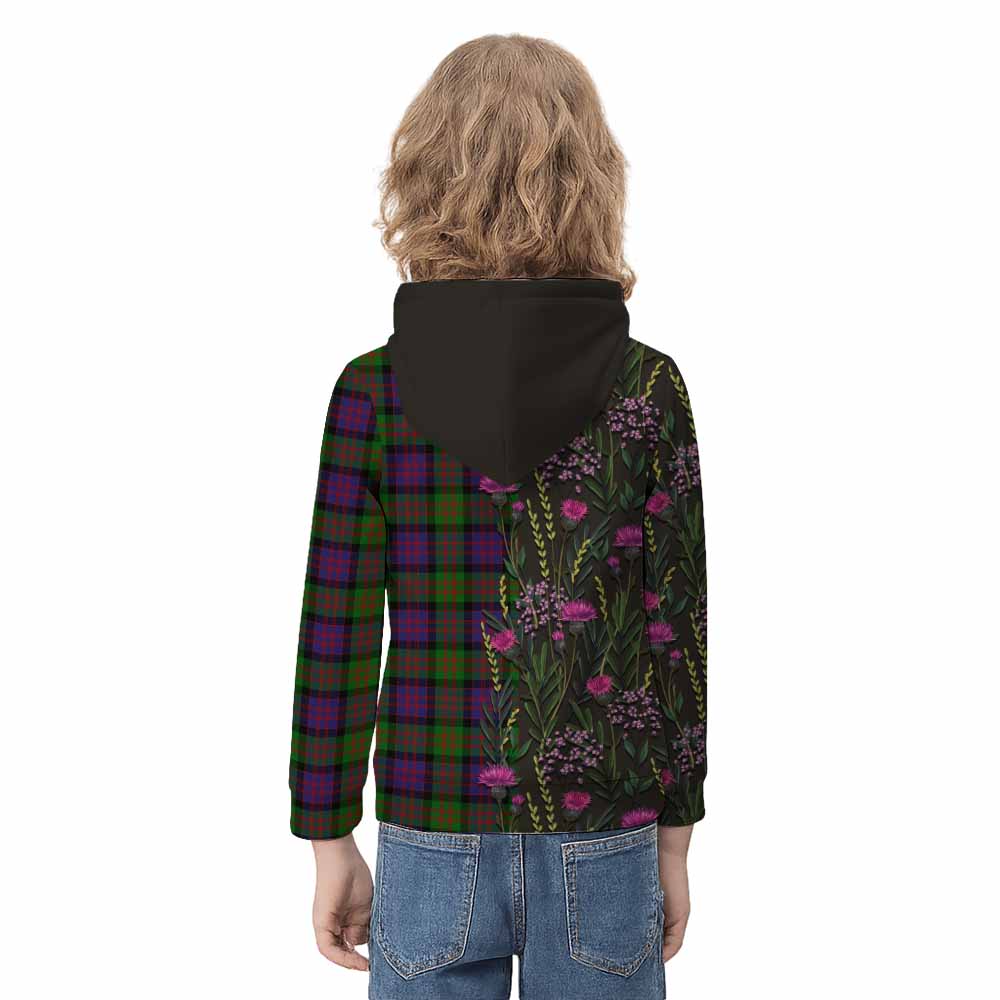 MacDonald (McDonald) Family Crest Tartan Kid Hoodie Scottish Thistle Flower Pattern Half Style - Tartan Vibes Clothing